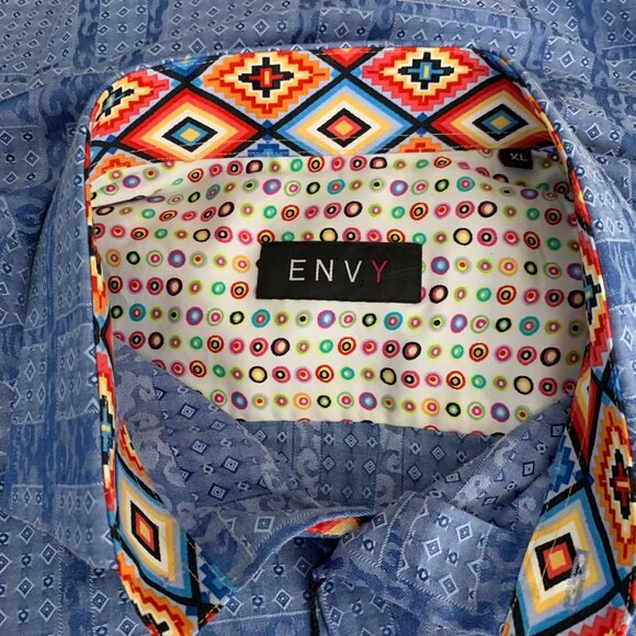 ENVY Button Up Long Sleeve Shirt XL Blue Southwestern Flip Cuff Collar NEW - Picture 7 of 7